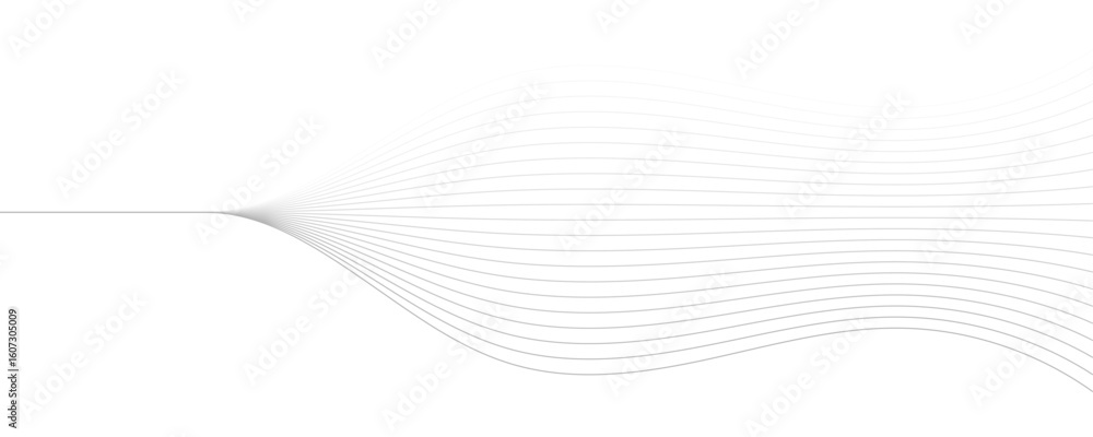 Poster abstract gray wave dynamic curve lines on transparent background with flowing particles. digital ene