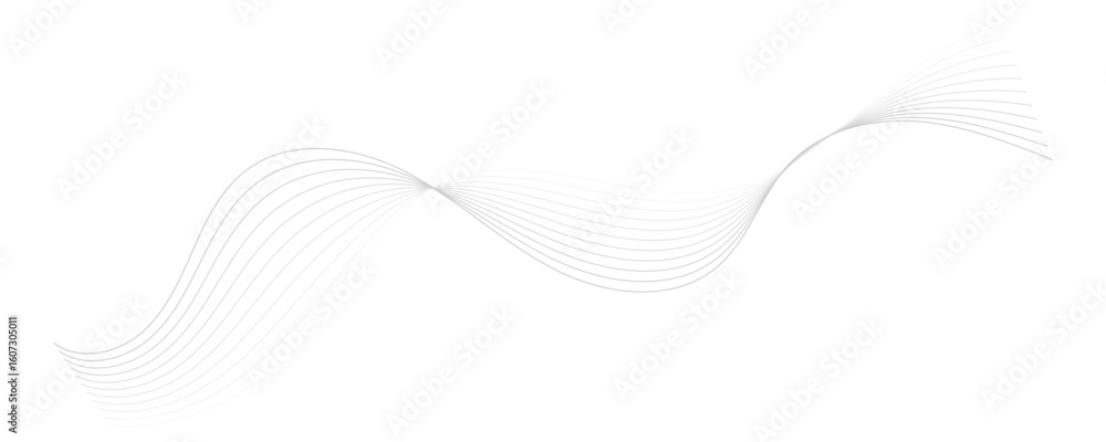 Poster abstract gray wave dynamic curve lines on transparent background with flowing particles. digital ene