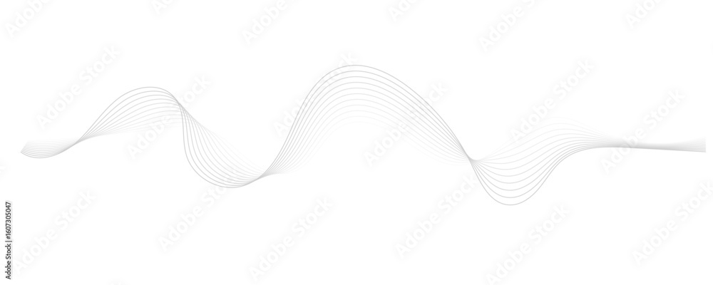 Poster abstract gray wave dynamic curve lines on transparent background with flowing particles. digital ene