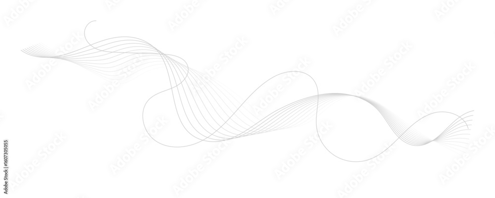 Poster abstract gray wave dynamic curve lines on transparent background with flowing particles. digital ene