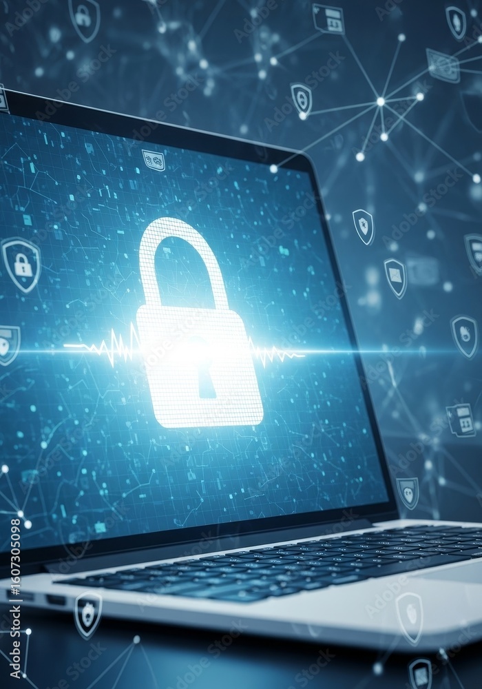 Aufkleber secure online data protection laptop - laptop screen displaying a lock icon, symbolizing online secu