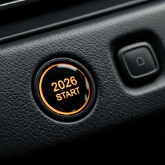Start button for the year 2026 glowing on a car dashboard