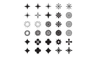 Retro Starburst and Sparkle Vector Icons – Vintage Pop Art Star, Lightning, and Pattern Clipart
