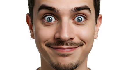 Obraz premium Young man smiling with open eyes on white background 