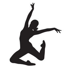 Fototapeta premium Silhouette of a female dancer leaping with outstretched arms, graceful and dynamic movement