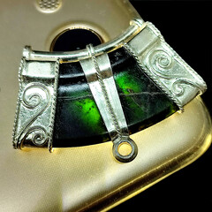 Broken piece of ancient Dvaravati Period Jade Bangle with custom-made silver work decoration for...