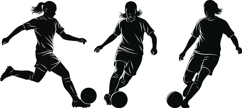 Dynamic Female Soccer Players Silhouette Vector
