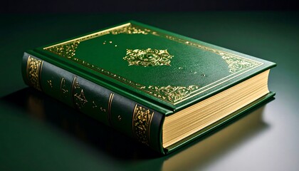 Antique green leather-bound book on a dark surface