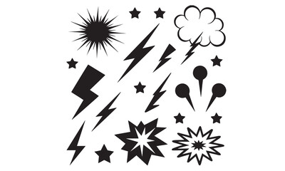 Retro Starburst and Sparkle Vector Icons – Vintage Pop Art Star, Lightning, and Pattern Clipart