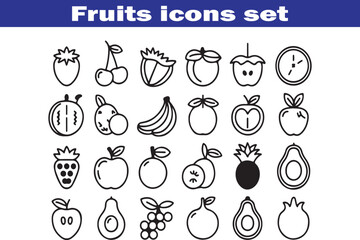 Fruits web line icons. Vegetables and berries. Editable stroke. Vector illustration