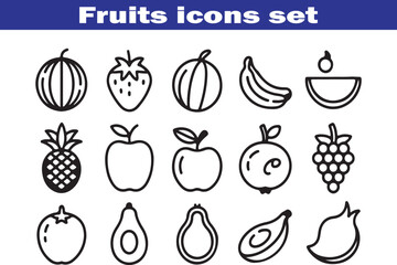Fruits web line icons. Vegetables and berries. Editable stroke. Vector illustration