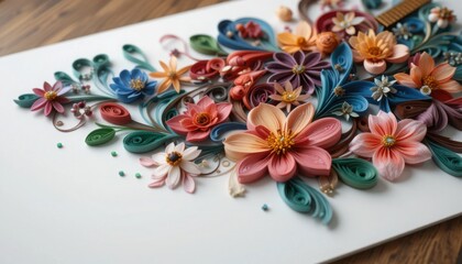 Colorful paper quilling floral artwork