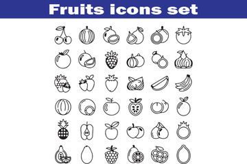 Fruits web line icons. Vegetables and berries. Editable stroke. Vector illustration