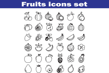Fruits web line icons. Vegetables and berries. Editable stroke. Vector illustration