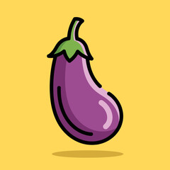 Vibrant Cartoon Illustration of a Purple Eggplant
