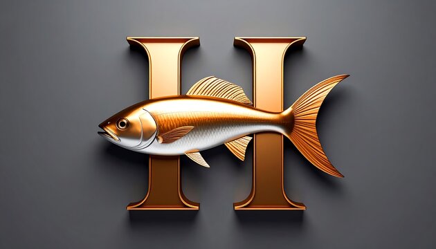 Gold H letter with fish