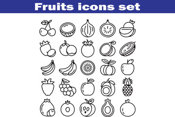Fruits web line icons. Vegetables and berries. Editable stroke. Vector illustration