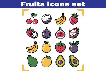 Fruits web line icons. Vegetables and berries. Editable stroke. Vector illustration
