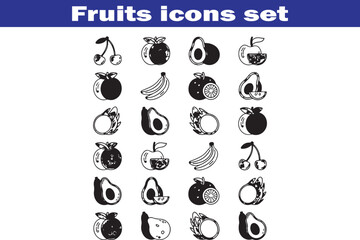 Fruits web line icons. Vegetables and berries. Editable stroke. Vector illustration
