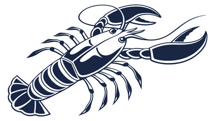 Elegant Blue Crayfish Illustration Vintage Style Nautical Seafood Design Graphic Art Tattoo Ink Drawing