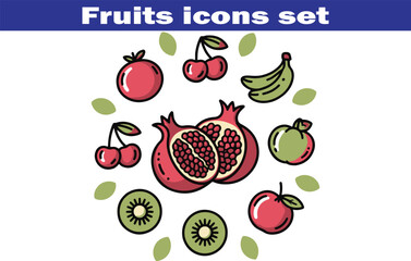 Fruits web line icons. Vegetables and berries. Editable stroke. Vector illustration