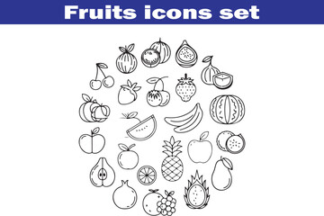 Fruits web line icons. Vegetables and berries. Editable stroke. Vector illustration