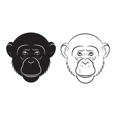 Agile Physique Featured - Chimpanzee Outline Pair - Impactful Silhouette and Clear Lineart - Chimpanzee silhouette - Chimpanzee lineart - Chimpanzee vector - silhouette & lineart of Chimpanzee

