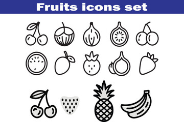 Fruits web line icons. Vegetables and berries. Editable stroke. Vector illustration