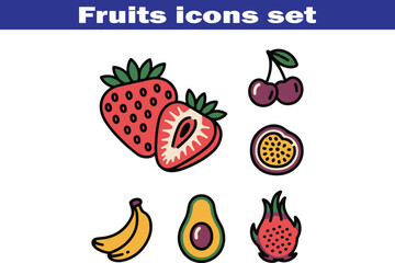 Fruits web line icons. Vegetables and berries. Editable stroke. Vector illustration