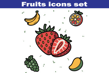 Fruits web line icons. Vegetables and berries. Editable stroke. Vector illustration