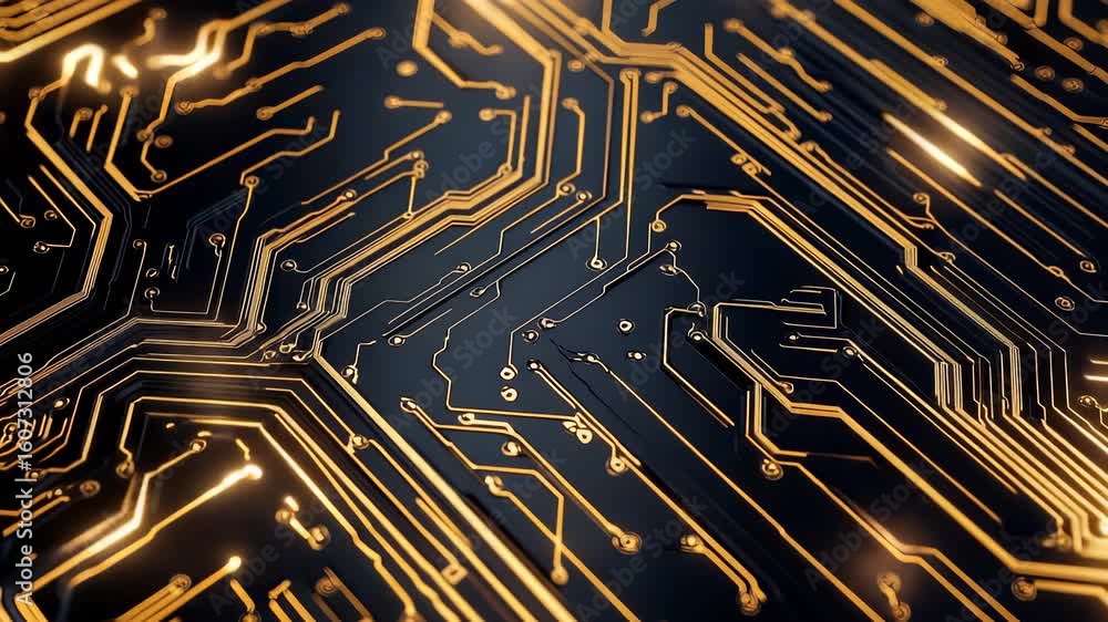 Poster advanced circuit board with glowing connections: a technological background concept