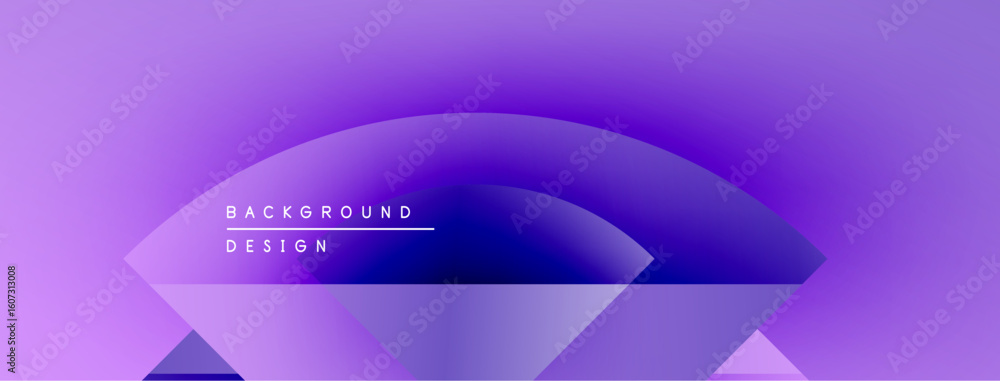 Poster abstract purple gradient background. geometric shapes overlap creating dynamic visual effect. text r