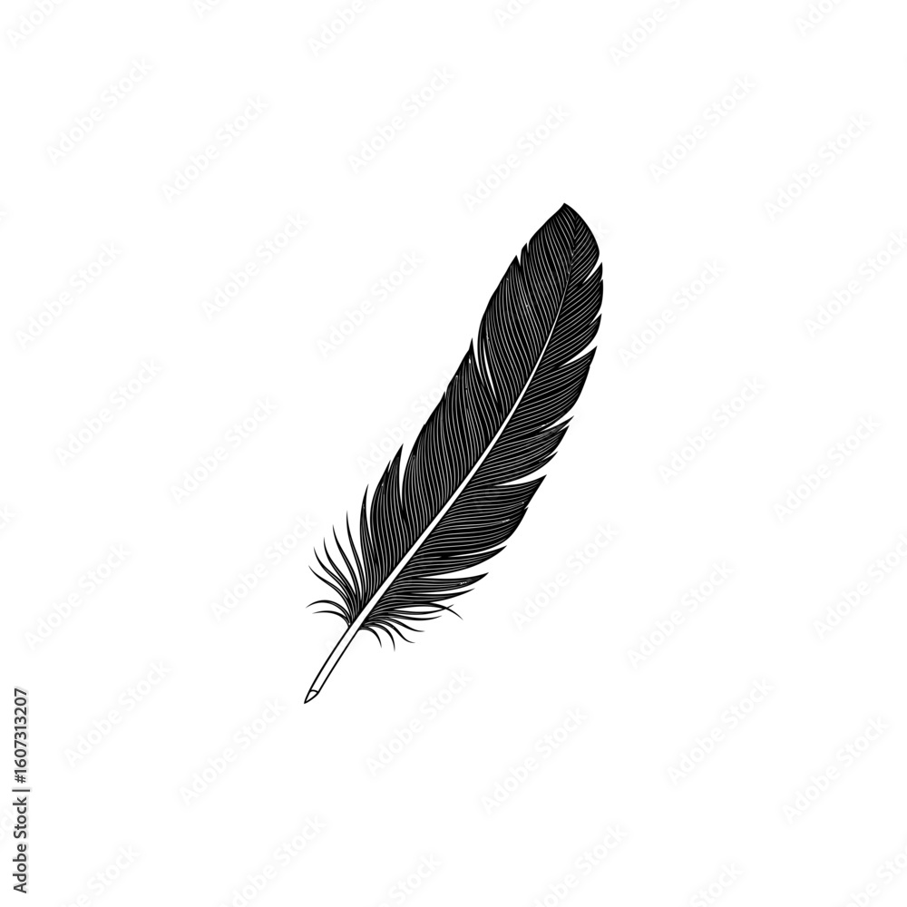 Aufkleber a black feather is isolated on white background, creating a simple yet elegant image