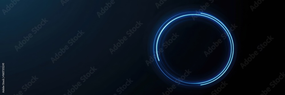 Poster abstract blue circular geometric design with simple lines on a dark background