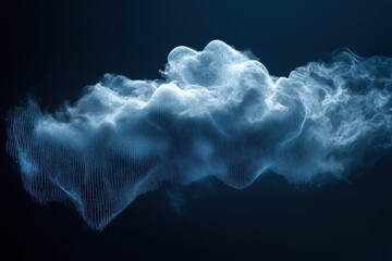 Digital cloud of binary data streams floating in a dark background environment