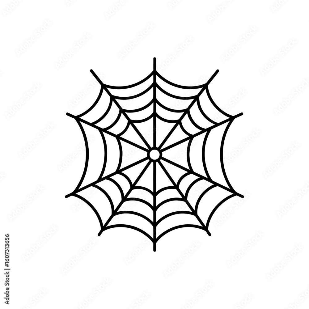 Poster a spiderweb is isolated on white background, creating a spooky and minimalist design