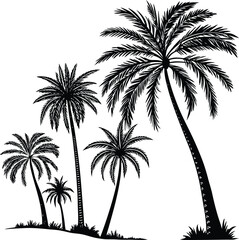 Collection of diverse silhouettes featuring palm trees and tropical elements
