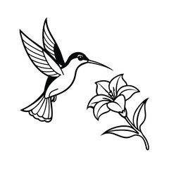 hummingbird and flower elegant logo black 