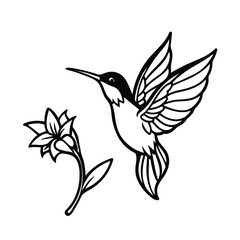 hummingbird and flower elegant logo black 