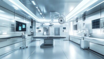 Modern, sterile surgical suite, bright, clean