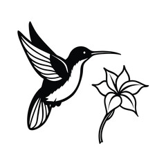 hummingbird and flower elegant logo black 