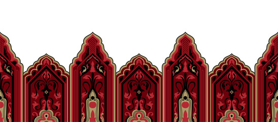 Carpet pattern fence, ethnic tribal border, vintage pattern, antique, red tone