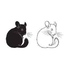 Curious Nature Portrayed - Chinchilla Illustration Assets - Vivid Silhouette and Crisp Lineart - Chinchilla silhouette - Chinchilla lineart - Chinchilla vector - silhouette & lineart of Chinchilla

