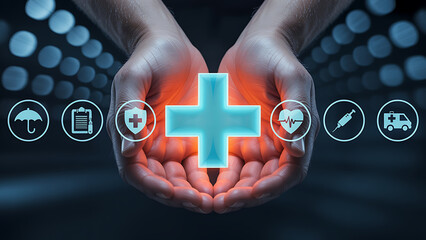 Comprehensive health insurance and medical protection services concept on a digital background