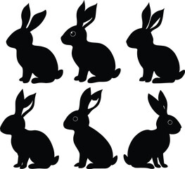 Collection of diverse rabbit silhouettes in various poses