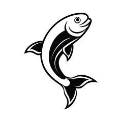jumping salmon fish illustration black and white