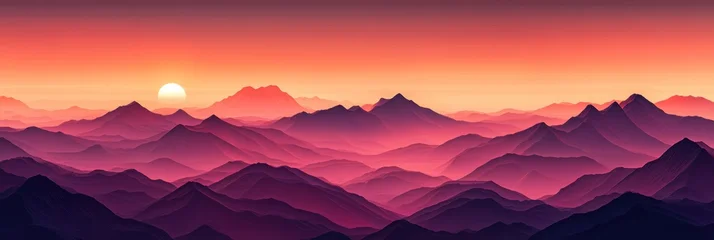 Selbstklebende Fototapeten Vibrant aerial landscape showcasing stunning mountain ranges at sunset © Oleksandr