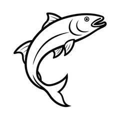 jumping salmon fish illustration black and white
