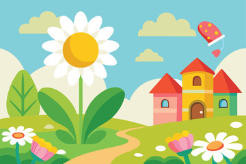 Fototapeta premium spring landscape with houses