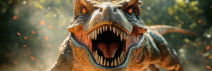 Detailed graphic layout for dinosaur-themed advertising showcasing a ferocious T-Rex